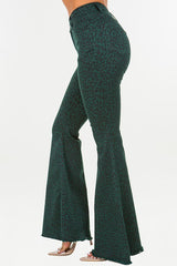 Leopard Bell Bottom Jean in Green