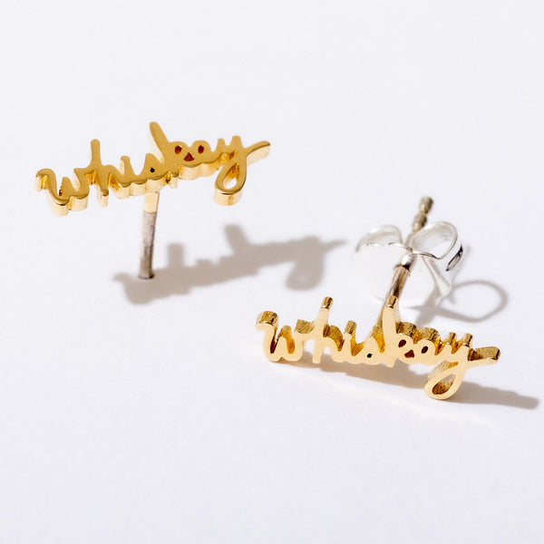 Whiskey Script Stud Earrings