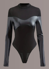 black leather corporate goth sexy bodysuit 