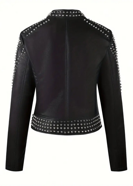 black studded moto leather jacket festival rocker rock'n'roll riding 