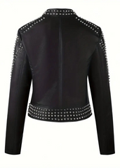 black studded moto leather jacket festival rocker rock'n'roll riding 