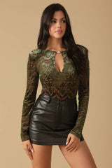 velvet brocade goth bodysuit green 