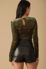 velvet brocade goth bodysuit green stage wear