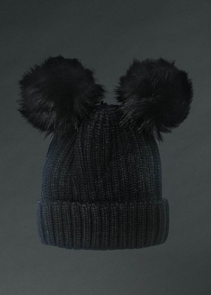 Double the Pom, Double the Fun – Black Double Pom Beanie Hat