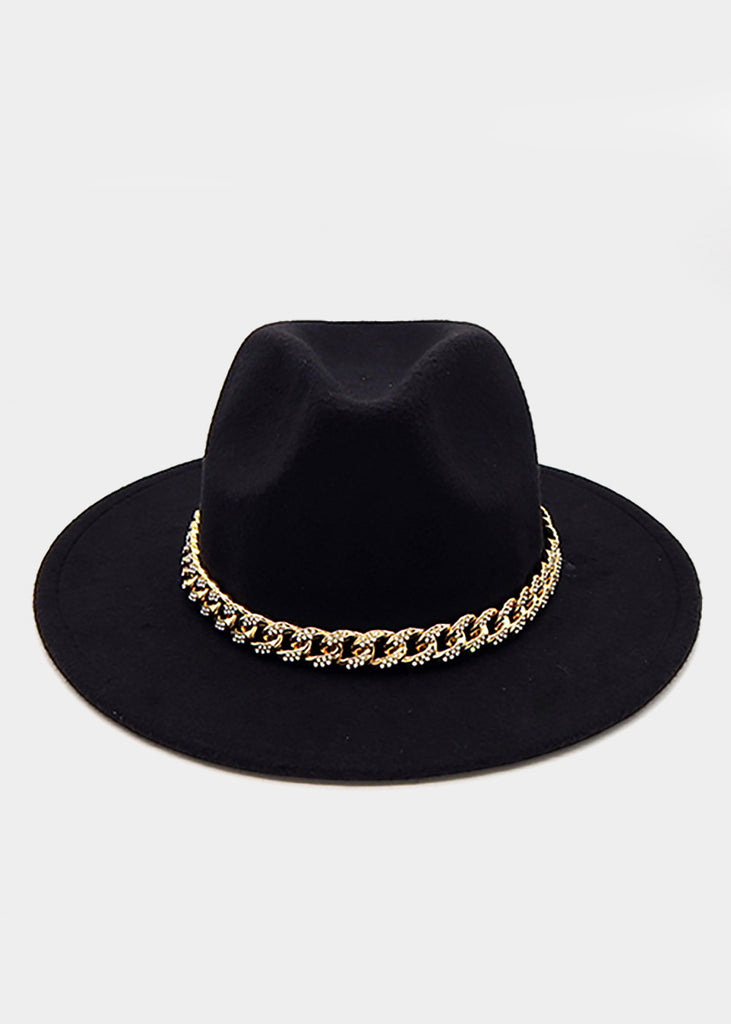 gold chain fedora hat