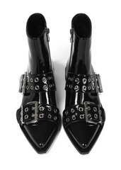 Rockstar Black Buckle Pointed Toe Ankle Boots