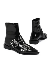 Rockstar Black Buckle Pointed Toe Ankle Boots