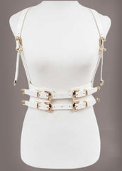 white buckle harness belt