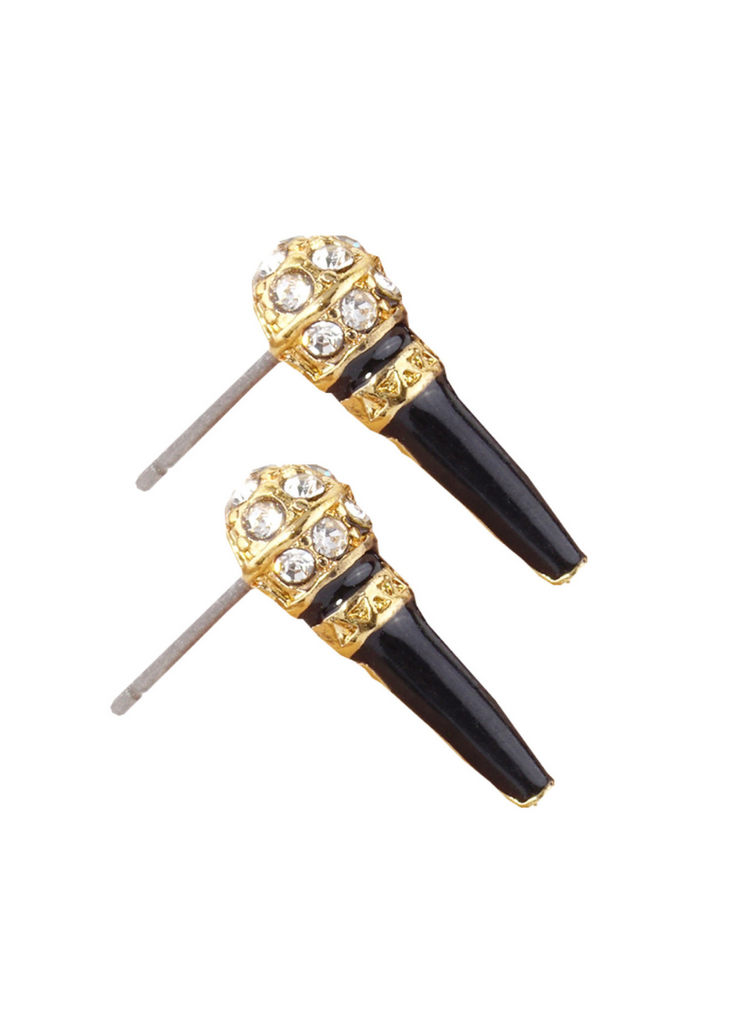 Black Mic Microphone Music Stud Earrings