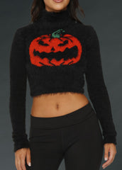 Fuzzy Knit Cropped Pumpkin Sweater