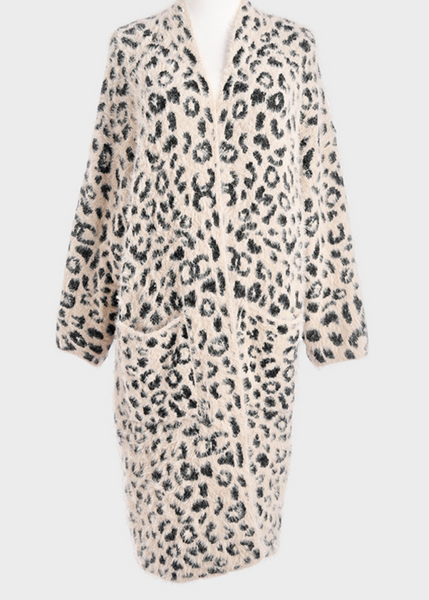 furry leopard print cardigan