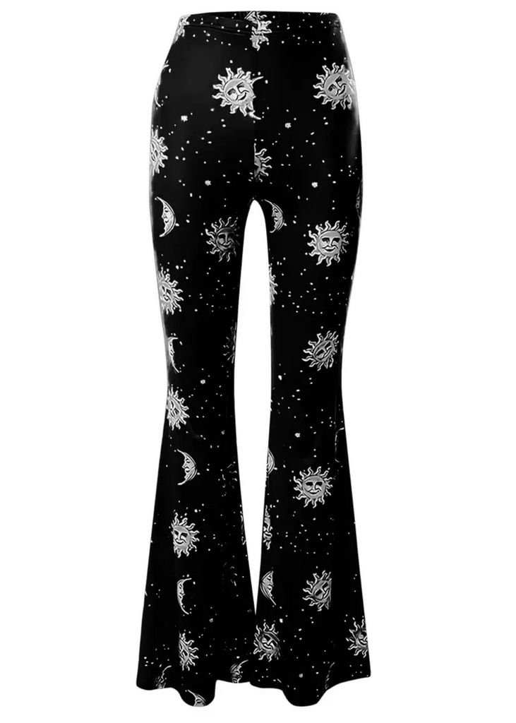 Black goth moon flare pants sun bell bottoms boho  galaxy 