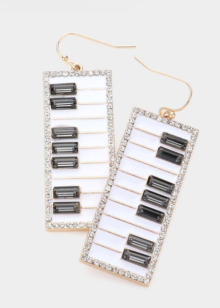 Rhinestone Piano Keyboard Dangle Earrings