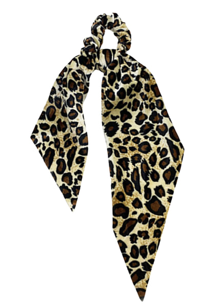 Leopard Print Velvet Scrunchie and Scarf Hair Band Set