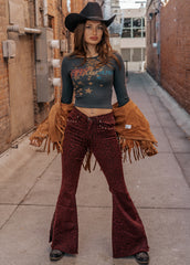 red leopard bell bottom pants