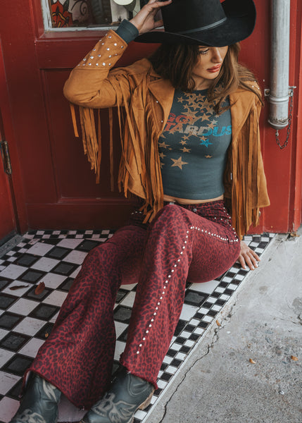 red leopard flares cowboy bell bottoms 