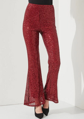 red sequin flare pants 