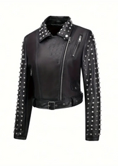 leather jacket studded moto rocker style womens 