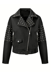 Leather Rebel Black Studded Moto Biker Jacket