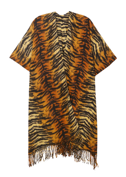 Tiger Kimono Animal Print Fringe Cardigan