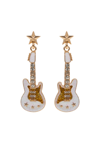 White Electric Guitar Earrings