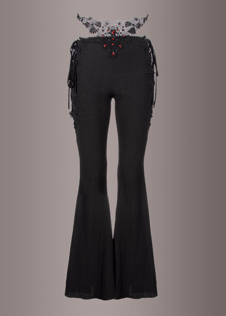 Black Lace Up Bell Bottoms, Goth Flare Pant, Goth Bell Bottoms