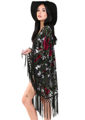 DESERT ROSE VELVET FRINGE KIMONO