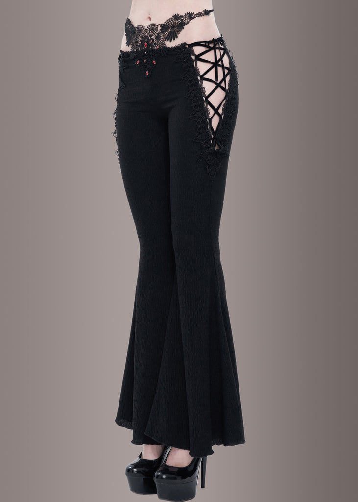 Hight waist bell bottom Pants with pockets. Goth Black Flare Pant