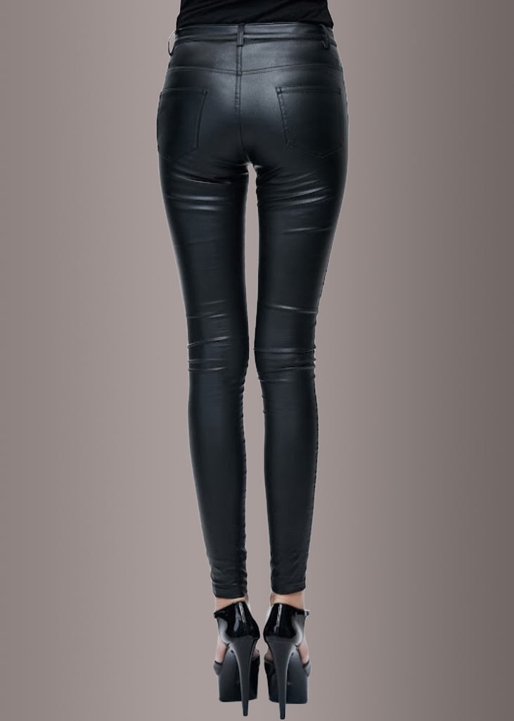 Topshop faux leather skinny fit pants in black | ASOS
