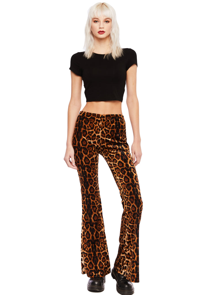 Here Kitty Kitty VELVET Leopard Bell Bottom Pants #women'sbottoms #women's  #bottoms #pants