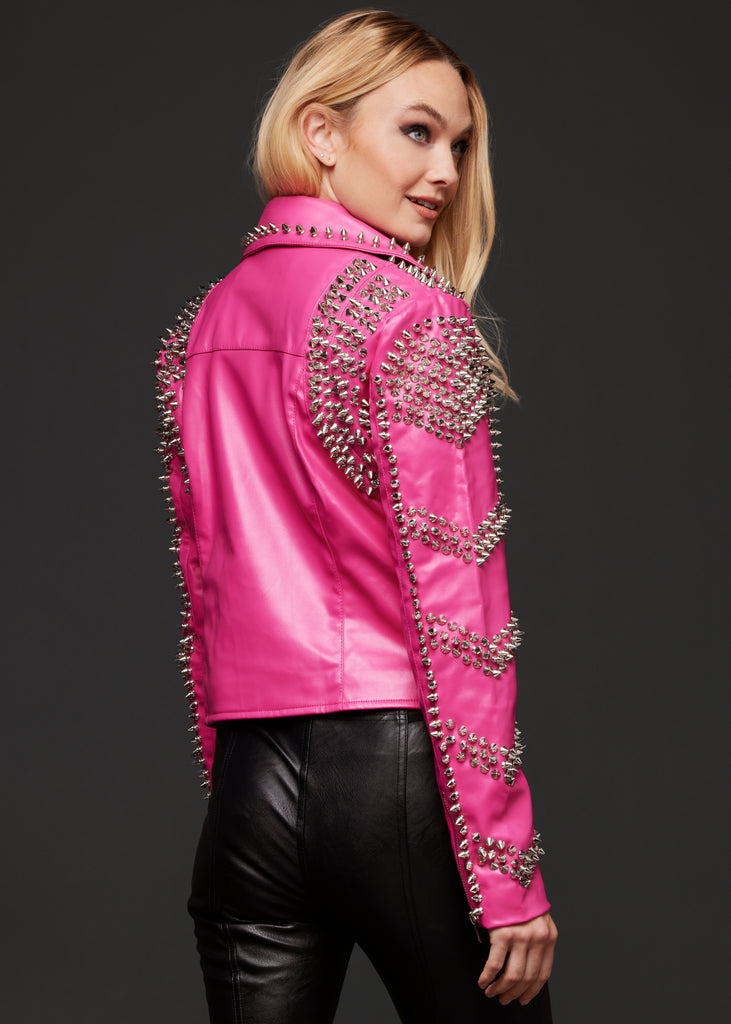 Pink Studded Moto Jacket | Pink Biker Jacket with Studs | Pink Punk ...