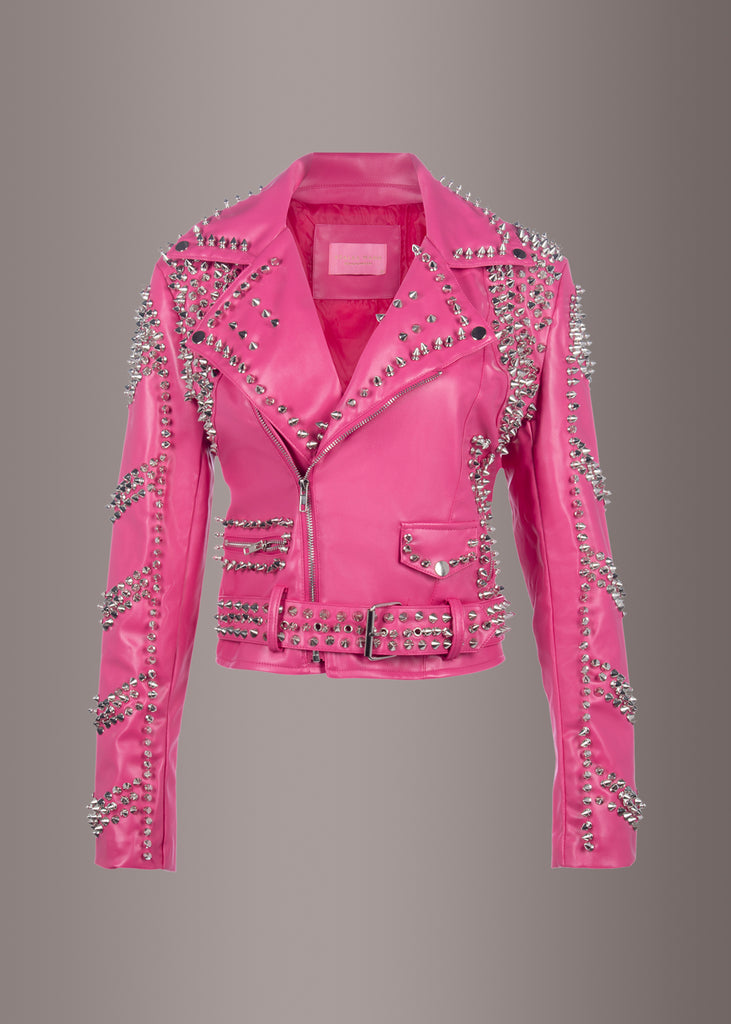 Pink Studded Moto Jacket | Pink Biker Jacket with Studs | Pink Punk ...