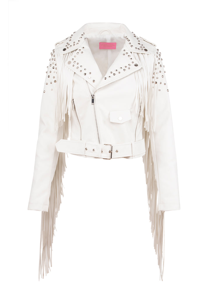 White leather deals fringe jacket